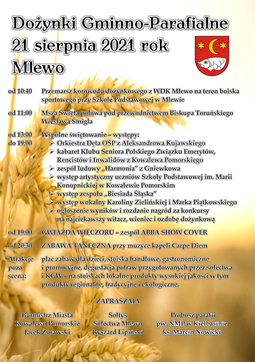 Plakat tegorocznych dożynek gminno-parafialnych w Mlewie